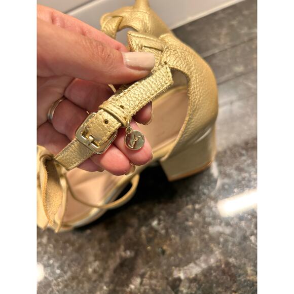 Velez‎ Women's Bow-Detailed Genuine Metallic Leather Sandals Gold Size 37 - Picture 4 of 9